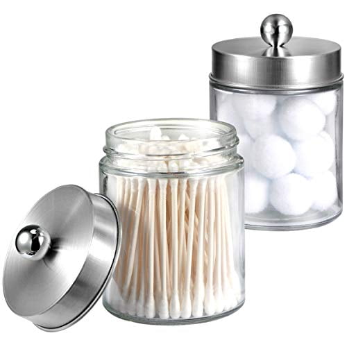 Rounds Bathroom Vanity Glass Storage Organizer Holder Canister Apothecary Jars for Cotton Swabs Balls Flossers,Bath Salts 2 Pack Clear Bronze Qtips,Makeup Sponges Rounds Bathroom Vanity Glass Storage Organizer Holder Canister Apothecary Jars for Cotton Swabs Balls Flossers,Bath Salts 2 Pack Clear Bronze Qtips,Makeup Sponges